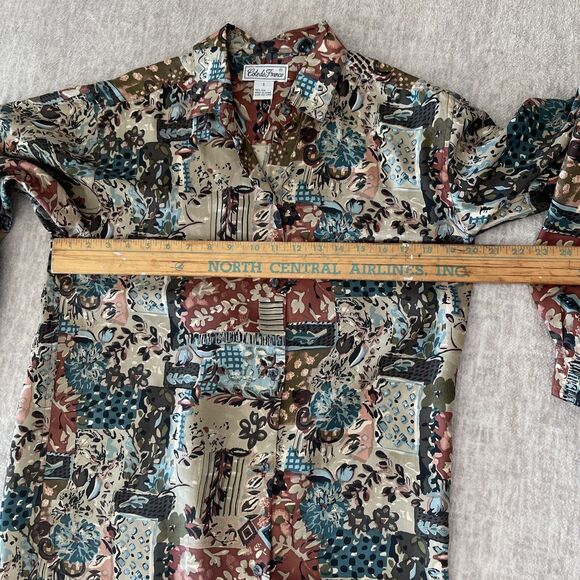 Vintage Womens Cote de France Silk Button Blouse Long Sleeve Brown Multi Sz S - Picture 11 of 13